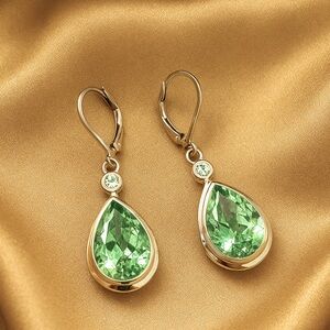 Genuine Uruguay Prasiolite Diamond Accent Lever back Earrings 925 Sterling